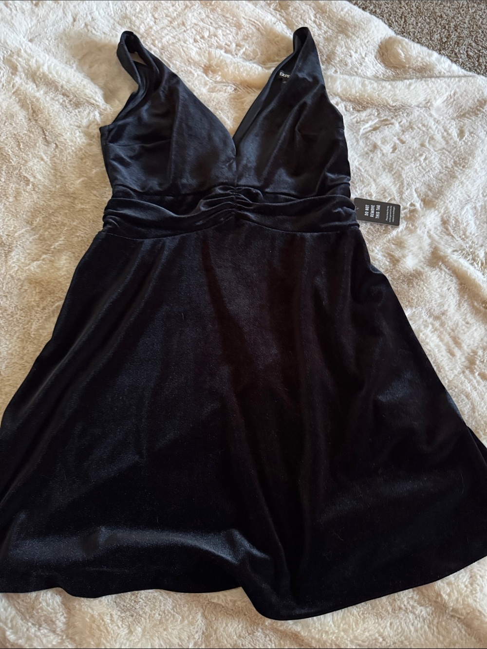 Express Black Velvet V-Neck Mini Dress